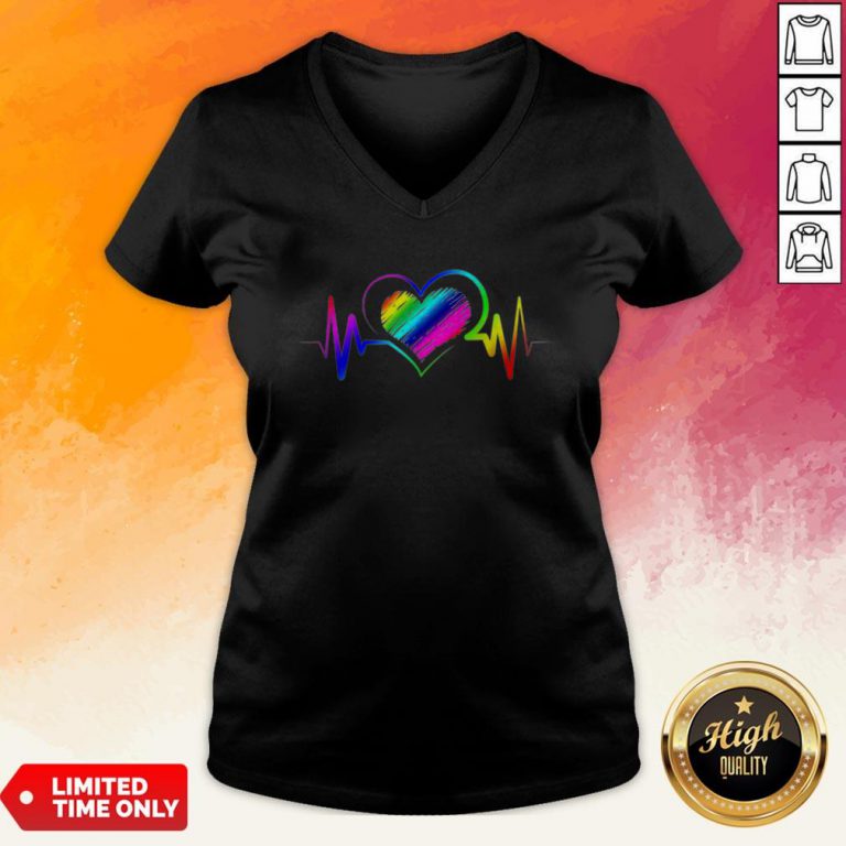 Awesome Heartbeat With Rainbow Lgbt V-neck
