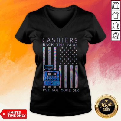 Cashiers Back The Blue I've Got Your Six American Flag Hologram V-neck