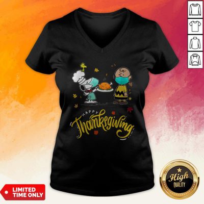 Charlie Brown Snupy And Woodstock Happy Thanksgiving V-neck
