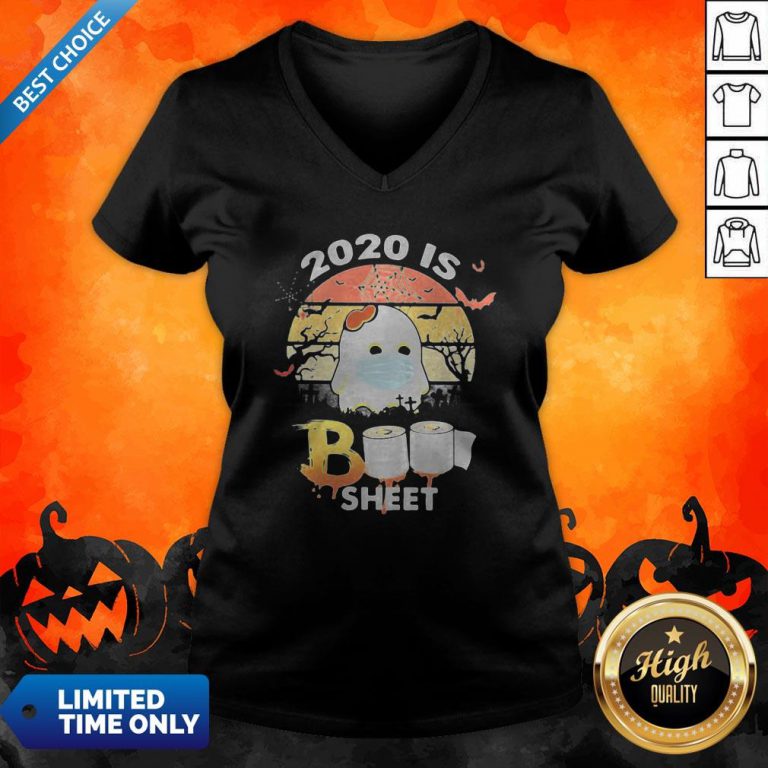 Halloween Ghost Mask 2020 Is Boo Sheet Toilet Paper Vintage Retro V-neck