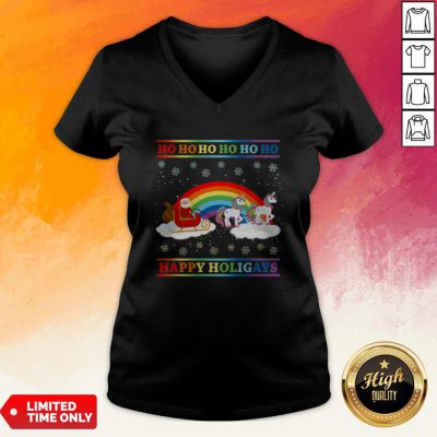 Happy Holigays Rainbow Ugly Christmas Lgbt Gay Pun Xmas Gift V-neck