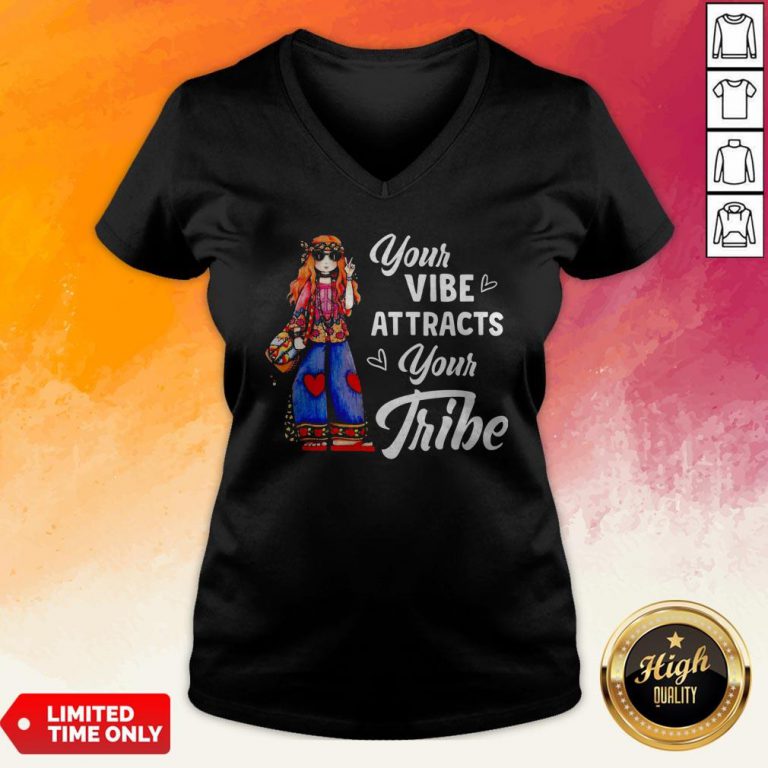 Hippie Girl Your Vibe Attracts Your Tribe V-neck