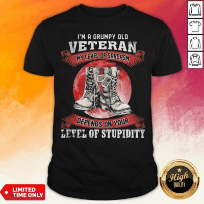 I'm A Grumpy Old Veteran My Level Of Sarcasm Depends On Your Level Of Stupidity Sunset Shirt