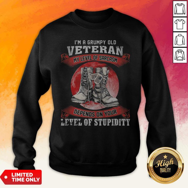 I'm A Grumpy Old Veteran My Level Of Sarcasm Depends On Your Level Of Stupidity Sunset Sweatshirt