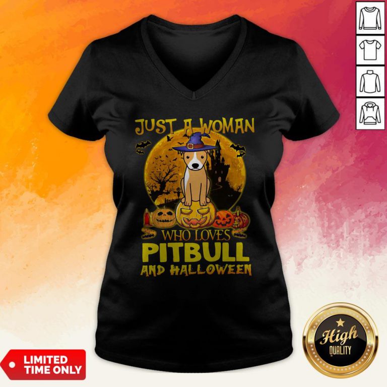 Just A Woman Who Loves Pitbull And Halloween V-neck