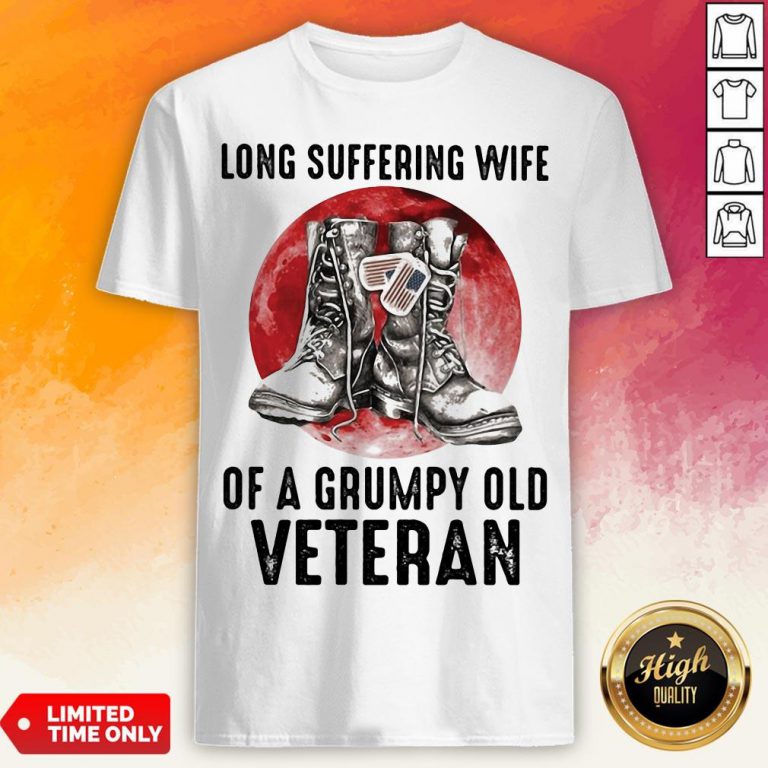 Long Suffering Wife Of A Grumpy Old Veteran Boots Blood Moon Shirt
