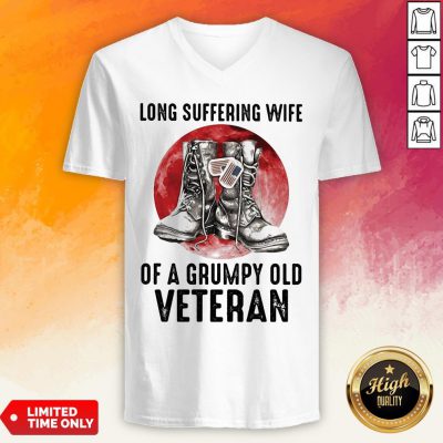 Long Suffering Wife Of A Grumpy Old Veteran Boots Blood Moon V-neck