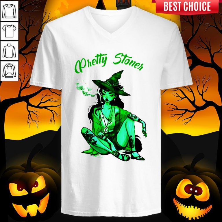 Pretty Stoner Witch Weed Halloween V-neck
