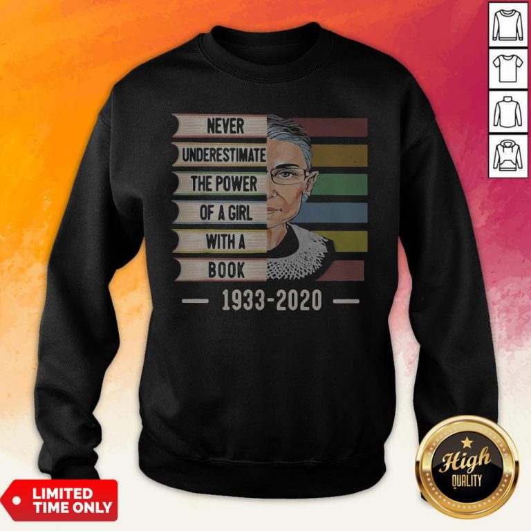 Ruth Bader Ginsburg Never Underestimate The Power Of A Girl With A Book 1933-2020 Vintage Retro Sweatshirt