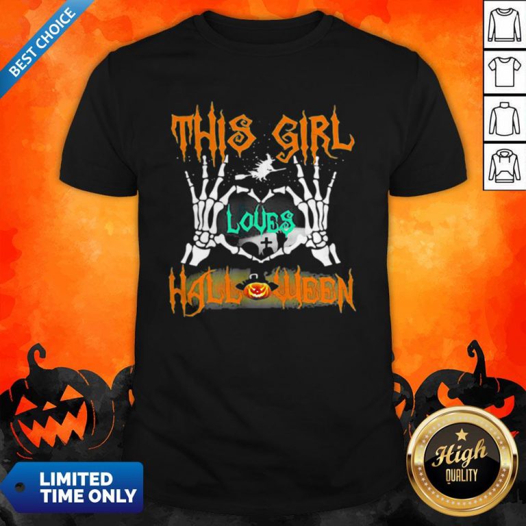 Skeleton This Girl Loves Halloween Heart Shirt