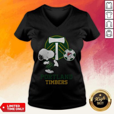 Snoopy Playing Soccer Portland Timbers V-neck