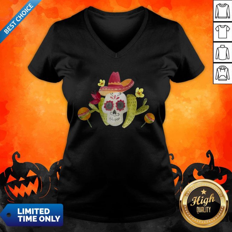 Sugar Skull Day Of The Dead In Mexican V-neck