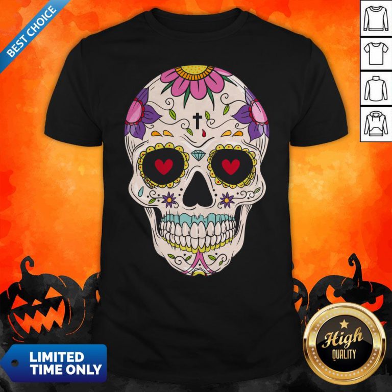 Sugar Skull Hand Draw Floral Sugar Skull Shirt