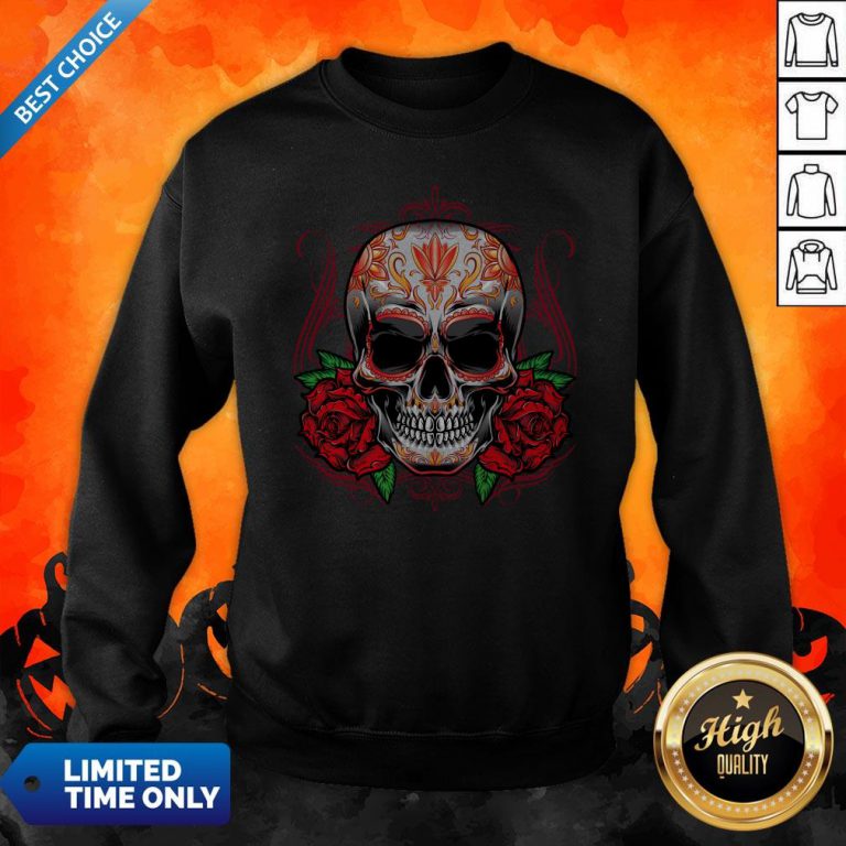 Sugar Skull With Rose Day Of The Dead Sweatshirt
