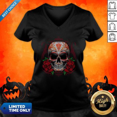 Sugar Skull With Rose Day Of The Dead V-neck