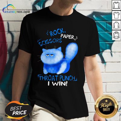 Cool Rock Paper Scissors Thoat Punch I Win Blue Cat V-neck - Design By Weathertees.com