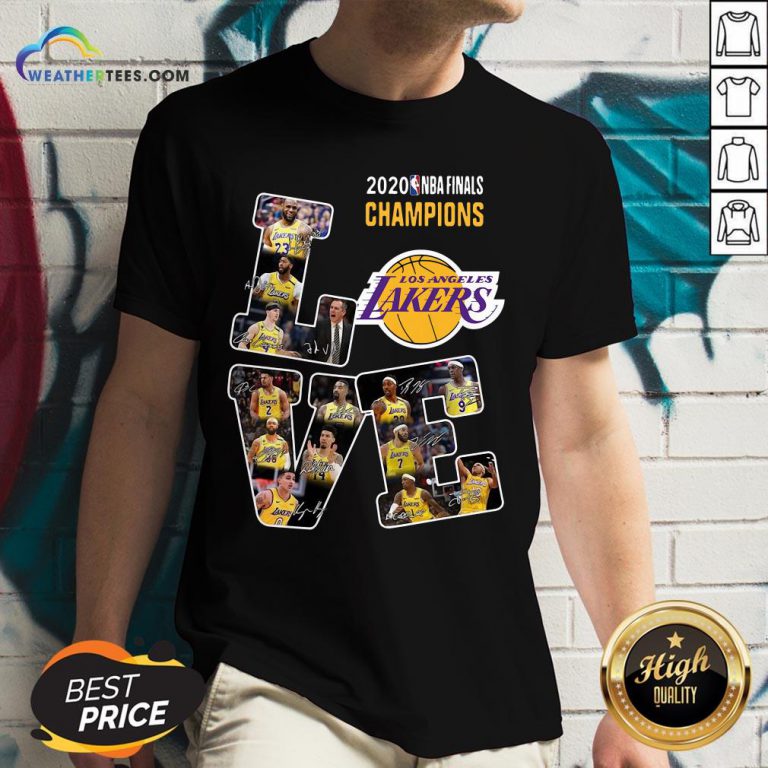 Funny Love Los Angeles Lakers 2020 Nba Finals Champions Signatures V-neck - Design By Weathertees.com