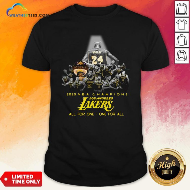 Kobe Bryant 2020 NBA Champions Los Angeles Lakers All For One One For All Shirt