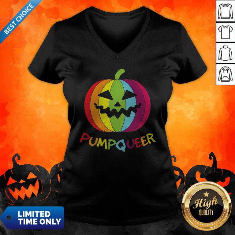 LGBT Rainbow Pumpqueer Smile Halloween V-neck