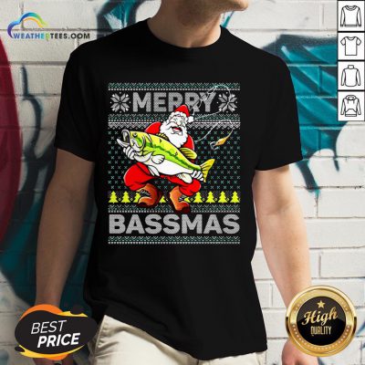 Merry Bassmas Fish Santa Christmas V-neck - Design By Weathertees.com