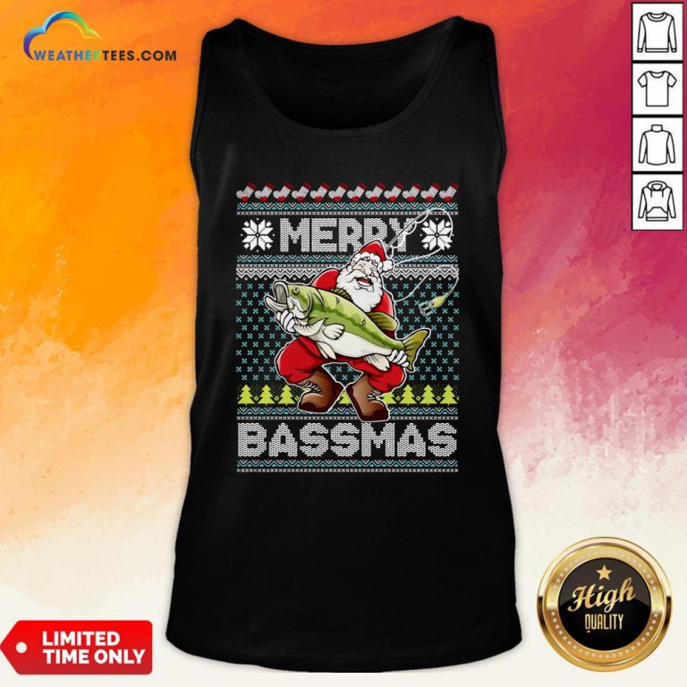 Official Merry Bassmas Fish Santa Ugly Christmas Tank Top