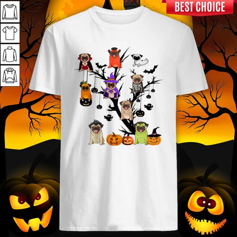 Pug Dog Halloween Tree Shirt