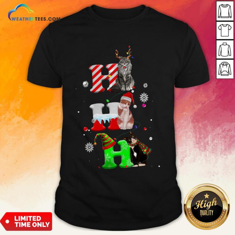 Smile HO HO HO Cats Reindeer Santa And Elf Merry Christmas Shirt - Design By Weathertees.com