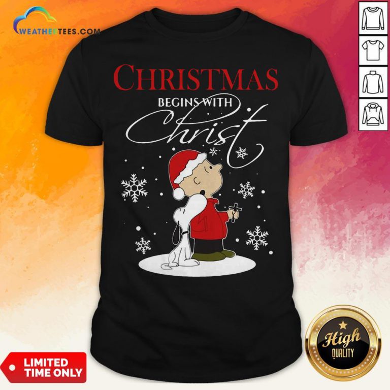 Snoopy And Charlie Brown Christmas Begins With Christ Shirt