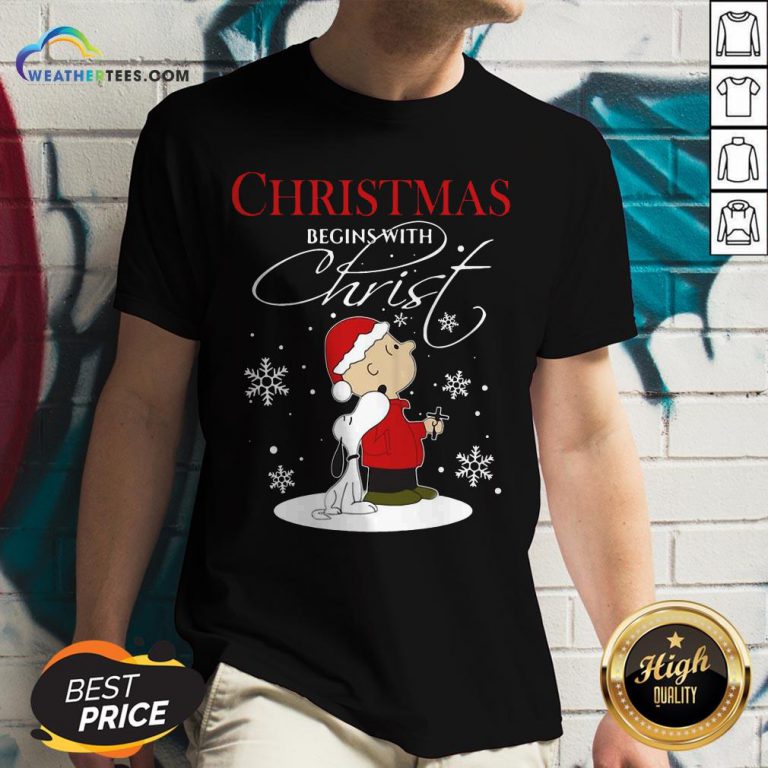 Snoopy And Charlie Brown Christmas Begins With Christ V-neck