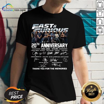 Very Fast And Furious 20th Anniversary 2001-2021 9 Films Thank You For The Memories Signatures V-neck- Design By Weathertees.com