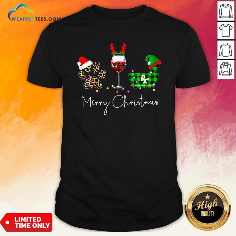 Fun Paw Dog Wine Coffee Elf Merry Christmas Shirt - Design By Weathertees.com