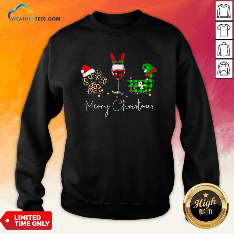 Fun Paw Dog Wine Coffee Elf Merry Christmas Sweatshirt - Design By Weathertees.com