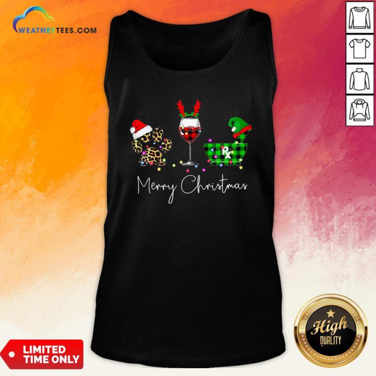 Fun Paw Dog Wine Coffee Elf Merry Christmas Tank Top- Design By Weathertees.com