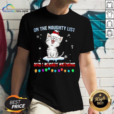 Half Cat Santa On The Naughty List And I Regret Nothing V-neck - Design By Weathertees.com