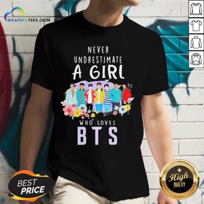 Happy Never Underestimate A Girl Who Loves BTS V-neck - Design By Weathertees.com