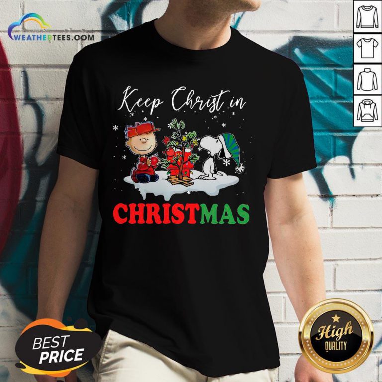 Keep Snoopy And Charlie Brown Keep Christ In Christmas 2020 V-neck - Design By Weathertees.com