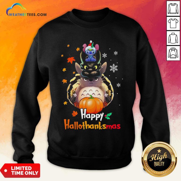 Mine Santa Stitch Night Fury Totoro Happy Hallothanksmas Sweatshirt - Design By Weathertees.com