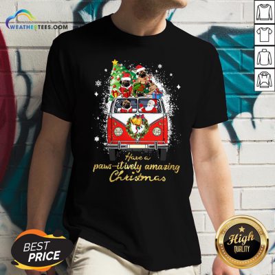 My Pug And Satan Claus Have A Pawsitively Amazing Christmas V-neck - Design By Weathertees.com