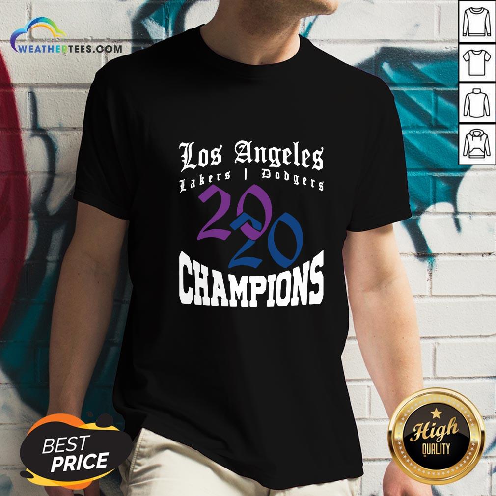  Official La Dodgers Lakers 2020 Champions World Series Baseball Finals Basketball Championship V-neck- Design By Weathertees.com