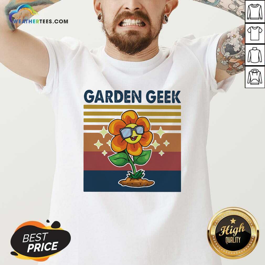 Garden Geek Sun Flower Happily Vintage Retro V-neck - Design By Weathertees.com