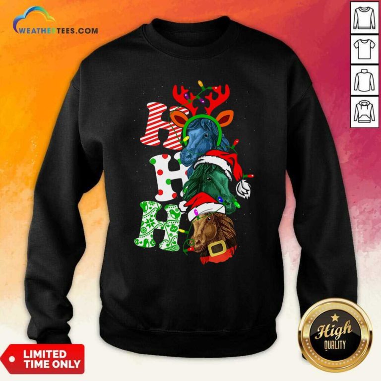 Ho Ho Ho Horses Santa Elf Reindeer Merry Christmas Light Sweatshirt - Design By Weathertees.com