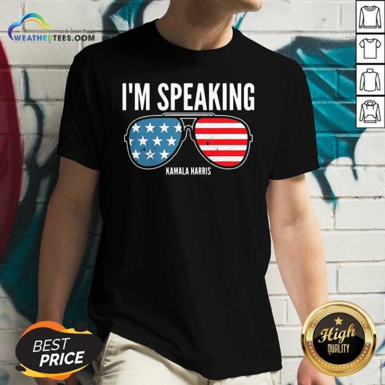 I’m Speaking Kamala Hirris Sun Glasses American Flag V-neck - Design By Weathertees.com