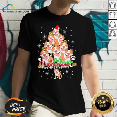 Merry Pitmas Pitbull Christmas Tree Dogs V-neck