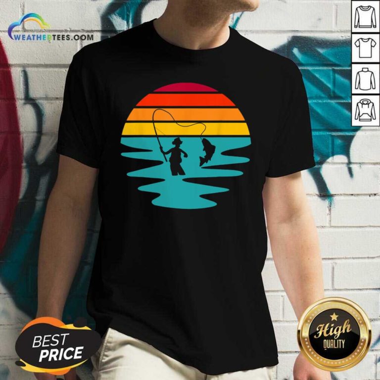 Sunset Artificial Nymph Fly Fishing Vintage V-neck - Design By Weathertees.com