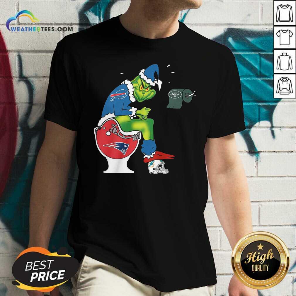 The Grinch Buffalo Bills Shit On Toilet New England Patriots Christmas V-neck - Design By Weathertees.com