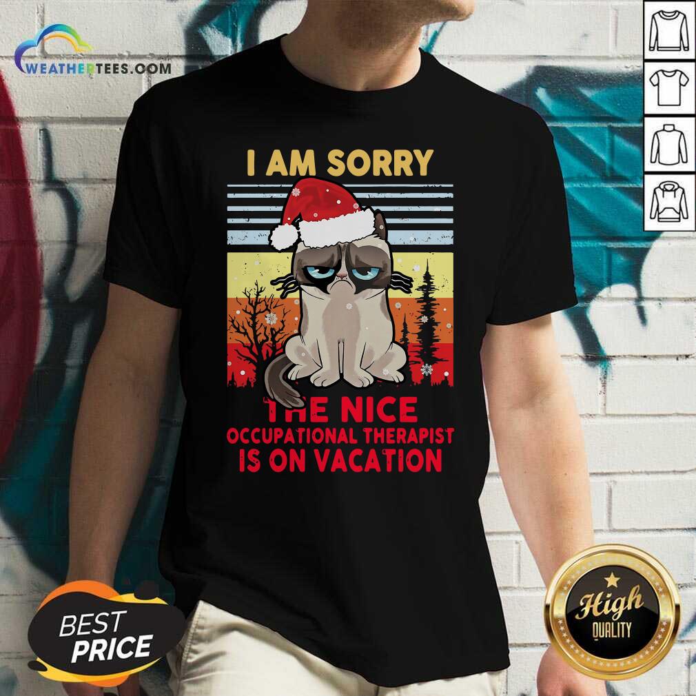 Cat Santa I Am Sorry The Nice Occupational Therapist Is On Vacation Ugly Christmas V-neck - Design By Weathertees.com