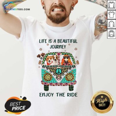 Hippie Bus Girl And Dog Life Is A Beautiful Journey Enjoy The Ride V-neck - Design By Weathertees.com
