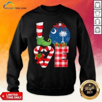 Love South Carolina State Flag Pajama Elf Merry Christmas Sweatshirt - Design By Weathertees.com