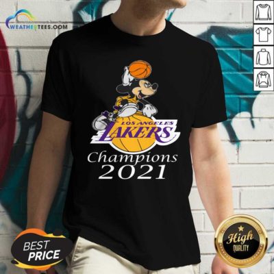 Mickey Mouse Los Angeles Lakers Champions 2021 V-neck - Design By Weathertees.com