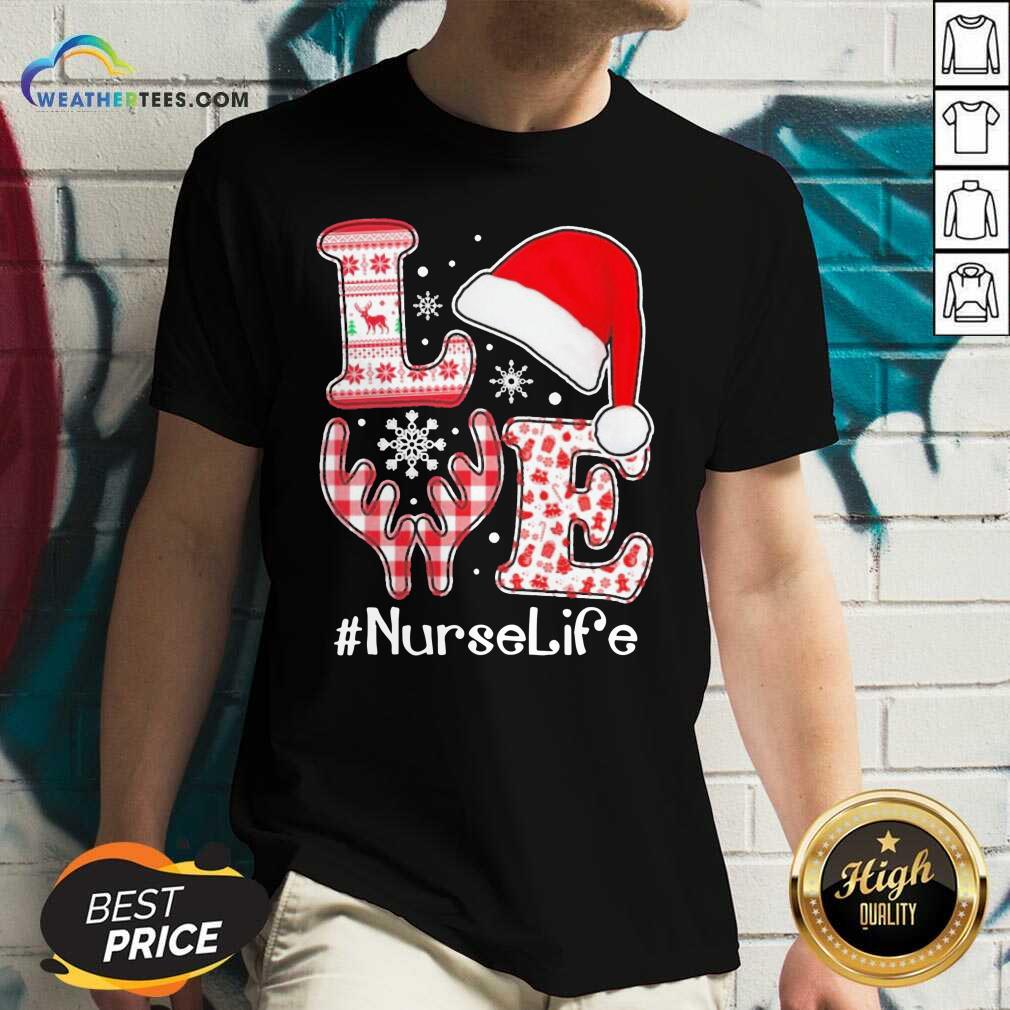 Love Hat Santa And Reindeer #Nurselife Ugly Christmas V-neck - Design By Weathertees.com